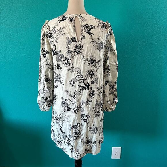 Who What Wear Cream Linen Blend Shift Long Sleeve Floral Midi Dress Size S - Picture 4 of 6